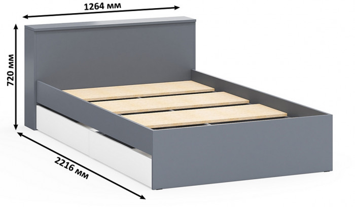 Ксения Кровать с ящиками 1200 + Стол косметический с подсветкой Сура, графит/белый