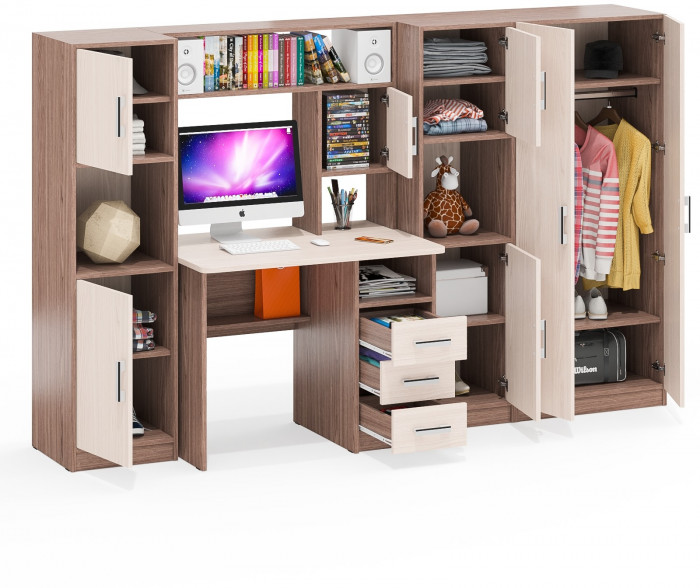 С-МД-СК9 Компоновка № 03, цвет ясень шимо светлый/ясень шимо тёмный, ШхГхВ 258х70х160 см., НЕ универсальная сборка