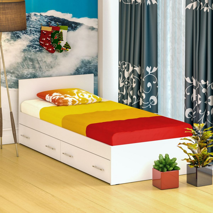 Стандарт Кровать с ящиками 0900, цвет белый, ШхГхВ 93,5х203,5х70 см., сп.м. 900х2000 мм., без матраса, основание есть