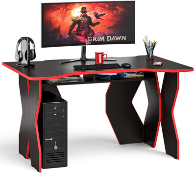 Стол компьютерный С-МД-СК5-1400, цвет венге/кромка красная, ШхГхВ 140х90х75 см. (Стол для геймера Краб-5)