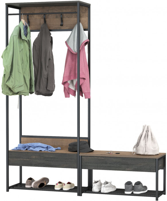 Трувор 15.120 Прихожая + 13.241.03 Тумба для обуви, цвет дуб гранж песочный/интра, ШхГхВ 160х36,6х194,2 см., универсальная сборка