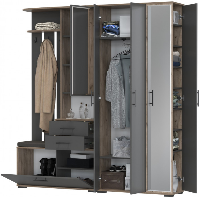 Прихожая Домино 5, дуб крафт табачный/графит