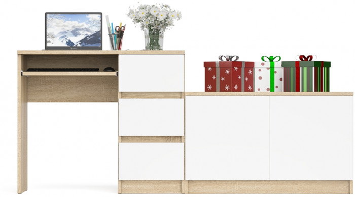 Мори Стол компьютерный МС-6 правый + Тумба МА900.1, цвет дуб сонома/белый, ШхГхВ 180,4х50,4х76,6 см., выдвижные ящики справа, НЕ универсальная сборка