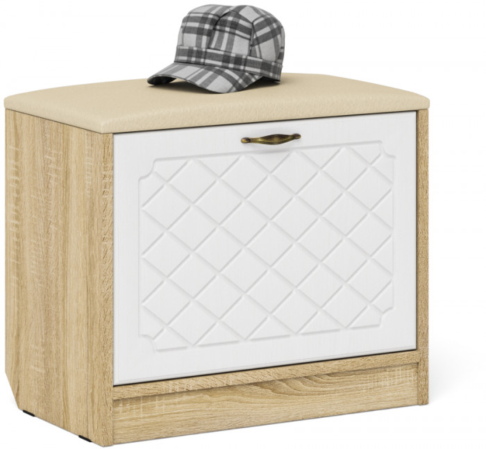 Прихожая П-6 Компоновка № 25, дуб сонома/фасады МДФ белое дерево фрезеровка ромб