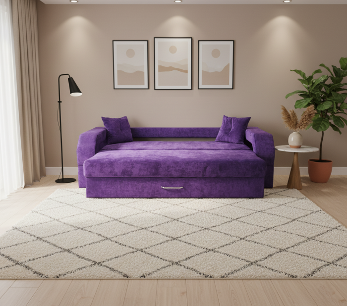 Диван-еврокнижка Манчестер, пружинный блок, 150х195, подсветка, велюр фиолетовый