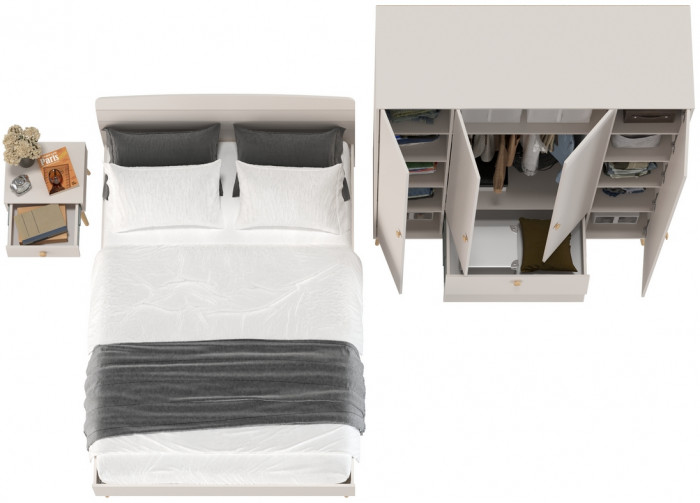 Афина Спальня Кровать 1400 + Шкаф 4-х дверный + Тумба, кашемир серый