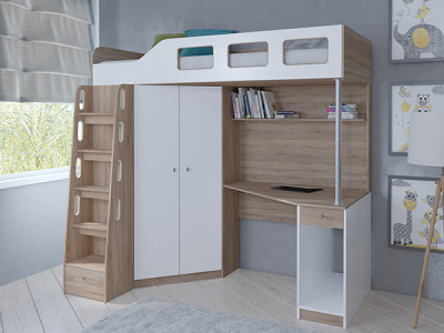 Кровать чердак Астра 7 Сонома/Белый