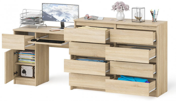 Мори компьютерный стол МС-1 левый + Комод МК1200.8, дуб сонома