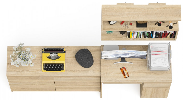 Мори компьютерный стол МС-1 правый + Комод МК1200.6 + Полка 900, дуб сонома