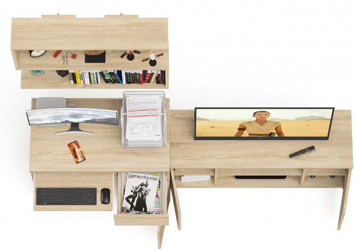 Мори компьютерный стол МС-1 правый + Тумба МТВ1200.1 + Полка 900, дуб сонома