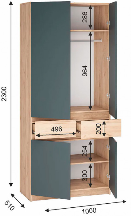 мс для прихожей Стоуби ШК-1000 дуб крафт золотой/серый графит