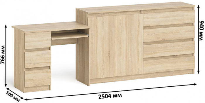 Мори компьютерный стол МС-6 левый + Комод МК1600.1, дуб сонома