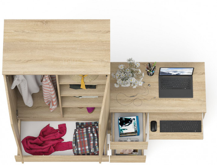 Мори компьютерный стол МС-6 левый + Шкаф МШ900.1, дуб сонома