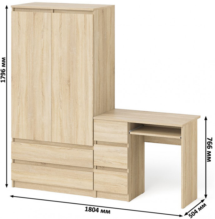 Мори компьютерный стол МС-6 левый + Шкаф МШ900.1, дуб сонома