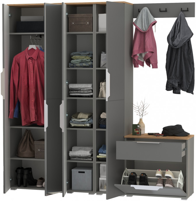 Октава Прихожая 30, серый графит/дуб крафт золотой/фасады МДФ серый графит