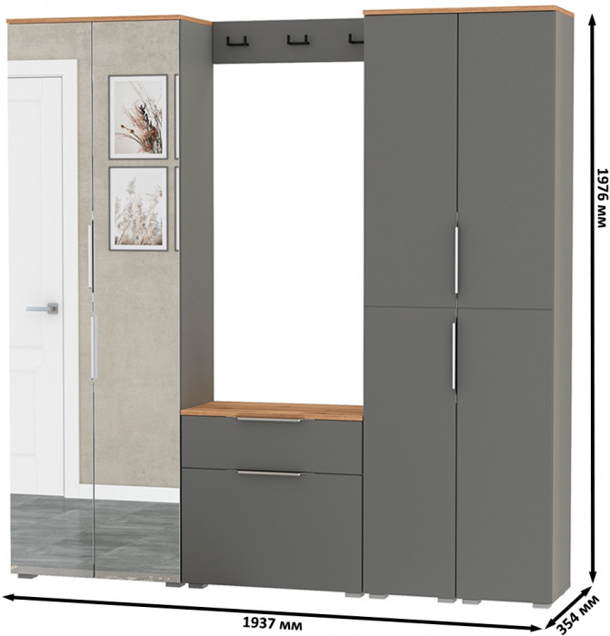 Октава Прихожая 30, серый графит/дуб крафт золотой/фасады МДФ серый графит
