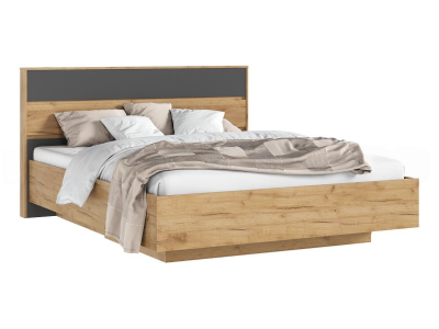 Роджинамиф Кровать парящая 160 с ПМ с подсветкой, графит/дуб крафт