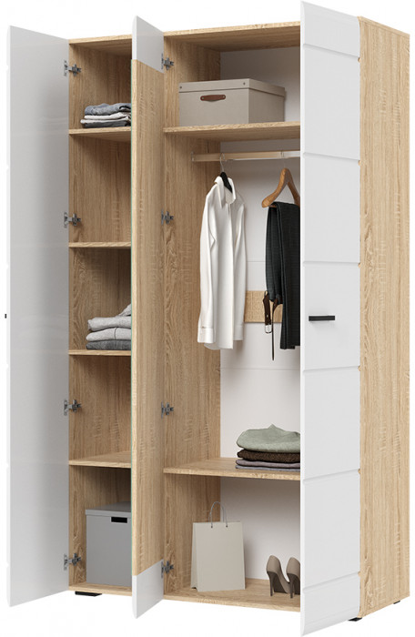 ЛИБЕРТИ ШК 03 Шкаф 3-х створчатый (1200х2100х500) Фасад МДФ БЕЛЫЙ ГЛЯНЕЦ/Корпус ДУБ СОНОМА