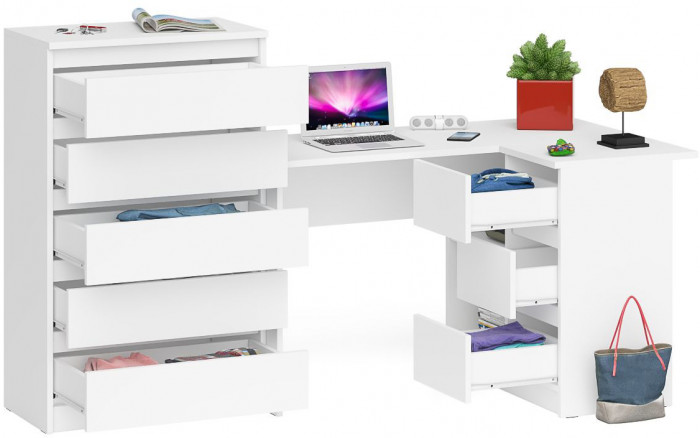 Мори компьютерный стол МС-16 правый + Комод МК700.5, белый