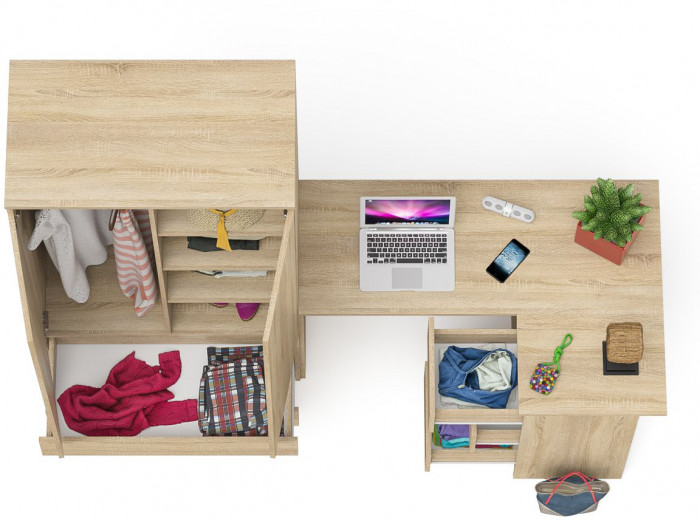 Мори компьютерный стол МС-16 правый + Шкаф МШ900.1, дуб сонома