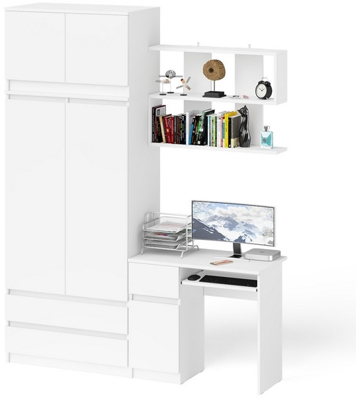 Мори Стол компьютерный МС-1 левый + Шкаф МШ900.1 + Антресоль МА900.1 + Полка 900, цвет белый, ШхГхВ 180,4х50,4х234,2 см., НЕ универс. сборка