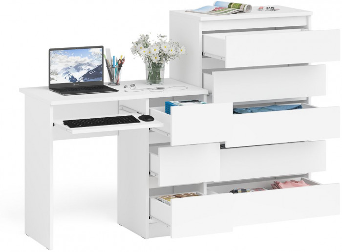 Мори компьютерный стол МС-6 правый + Комод МК700.5, белый
