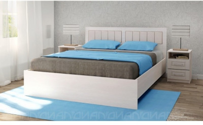 КЭТ-6 Кантри Кровать 160 с мягким щитком, с настилом ЛДСП (Бодега белая / Сандал)