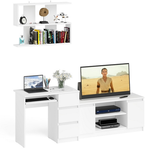 Мори Стол компьютерный МС-6 правый + Тумба МТВ1200.1 + Полка 900, цвет белый, ШхГхВ 210,4х50х209,6 см., НЕ универсальная сборка
