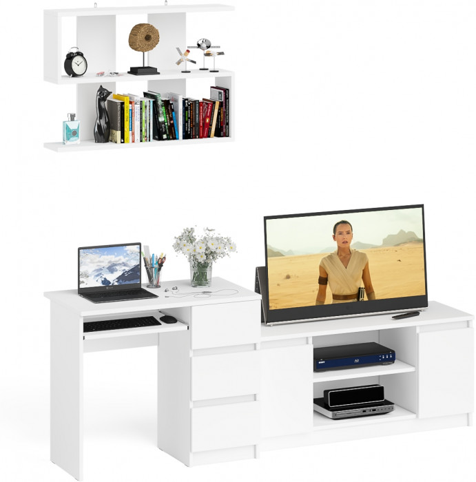 Мори Стол компьютерный МС-6 правый + Тумба МТВ1200.1 + Полка 900, цвет белый, ШхГхВ 210,4х50х209,6 см., НЕ универсальная сборка