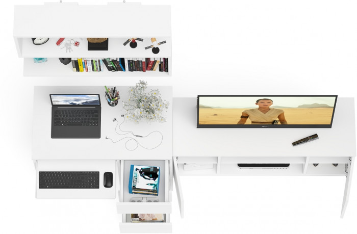 Мори Стол компьютерный МС-6 правый + Тумба МТВ1200.1 + Полка 900, цвет белый, ШхГхВ 210,4х50х209,6 см., НЕ универсальная сборка