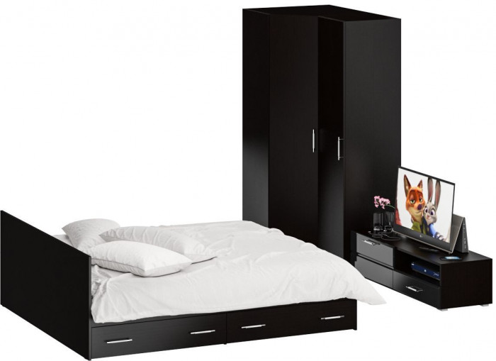 Спальня Стандарт 4-1800Я, венге/фасады ТВ тумбы МДФ чёрный глянец