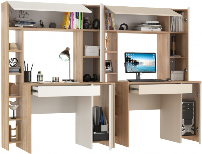 Два стола компьютерных Комфорт 12.71, дуб сонома/белый/гикори рокфорд натуральный/сатин