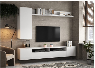 Стенка ТВ Соло-16 МДФ (Белый / Белый глянец)