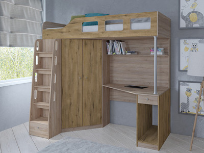 Кровать чердак Астра 7 Сонома/Дуб Эвок прибрежный