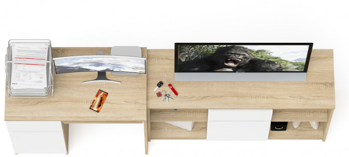 Мори компьютерный стол МС-1 левый + Тумба МТВ1204.1, дуб сонома/белый