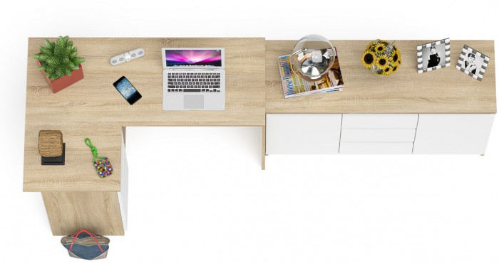 Мори компьютерный стол МС-16 левый + Комод МК1200.3, дуб сонома/белый