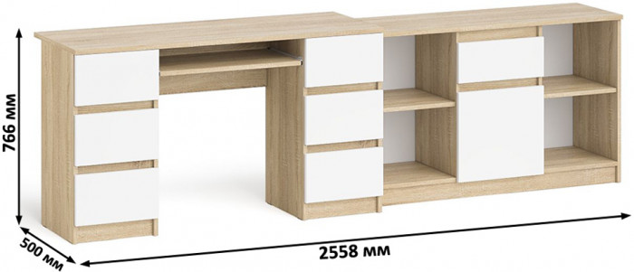 Мори компьютерный стол МС-2 + Тумба МТВ1204.1, дуб сонома/белый