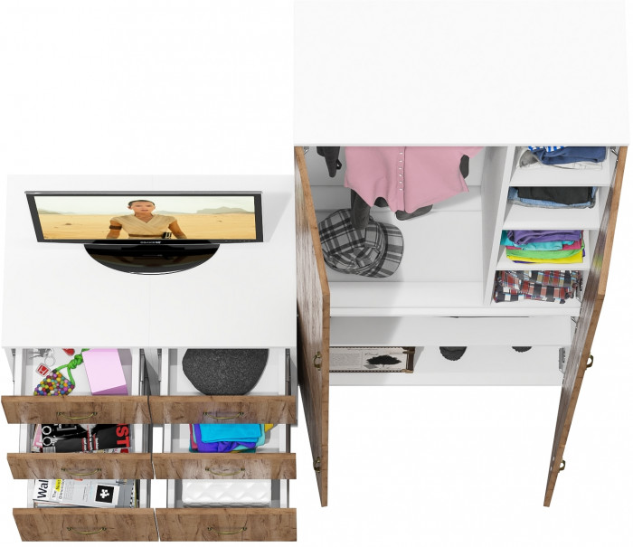 Лидер-8 Шкаф МД 20Б + Тумба МД 3.16 + Тумба МД 3.16, белый шагрень/крафт золото