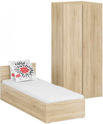 Кровать 0800 + Шкаф угловой Стандарт, цвет дуб сонома, ШхГхВ 83,5х203,5х70 + 81,2х81,2х200см., сп.м. 800х2000 мм., без матраса, основание есть