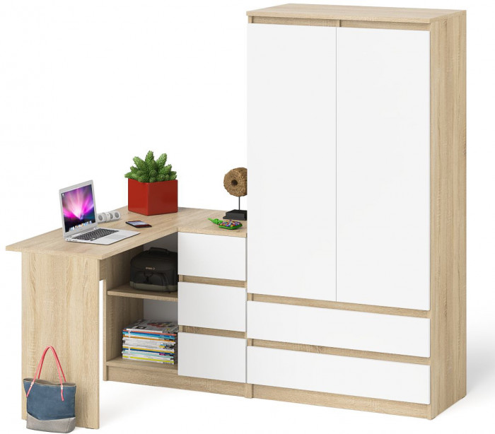 Мори компьютерный стол МС-16 правый + Шкаф МШ900.1, дуб сонома/белый