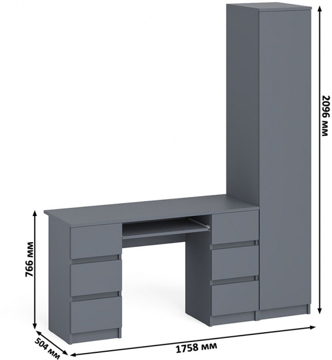 Мори компьютерный стол МС-2 + Пенал МШ400.1, графит