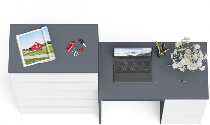 Мори компьютерный стол МС-6 правый + Комод МК700.5, графит/белый