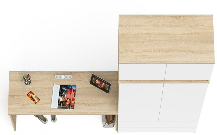 Мори письменный стол МСП1200.1 + Шкаф МШ900.1 + Антресоль МА900.1, дуб сонома/белый