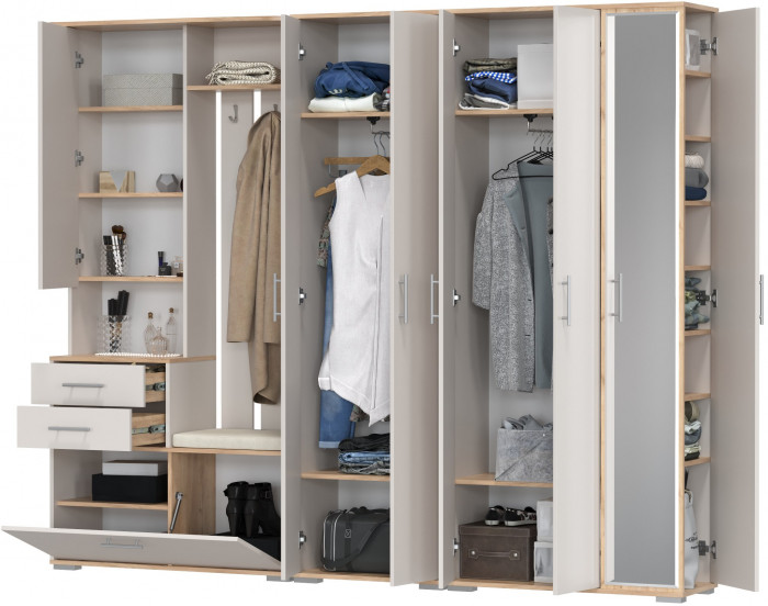 Прихожая Домино 6, дуб крафт золотой/кашемир серый