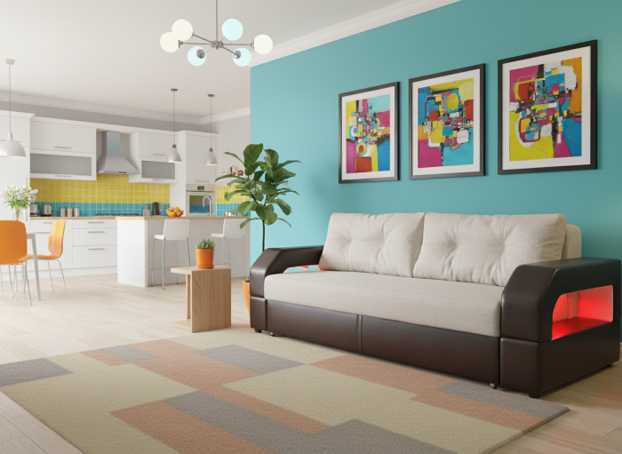 Диван-еврокнижка Манчестер 160х200, с подсветкой, велюр/экокожа бежевая/коричневая