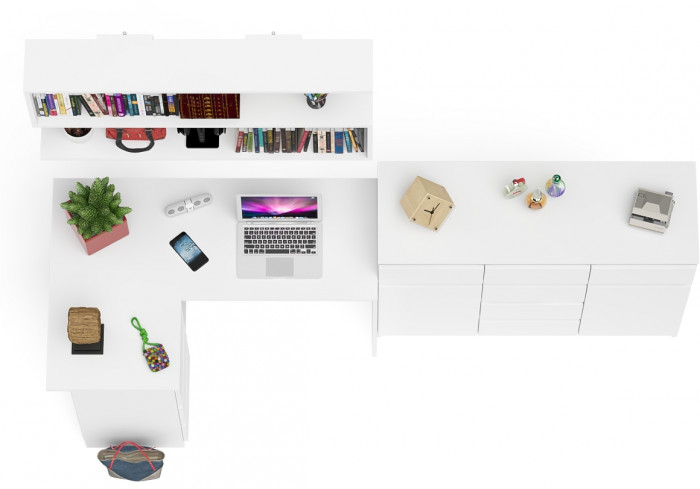 Мори компьютерный стол МС-16 левый + Комод МК1200.4 + Полка 1200, белый