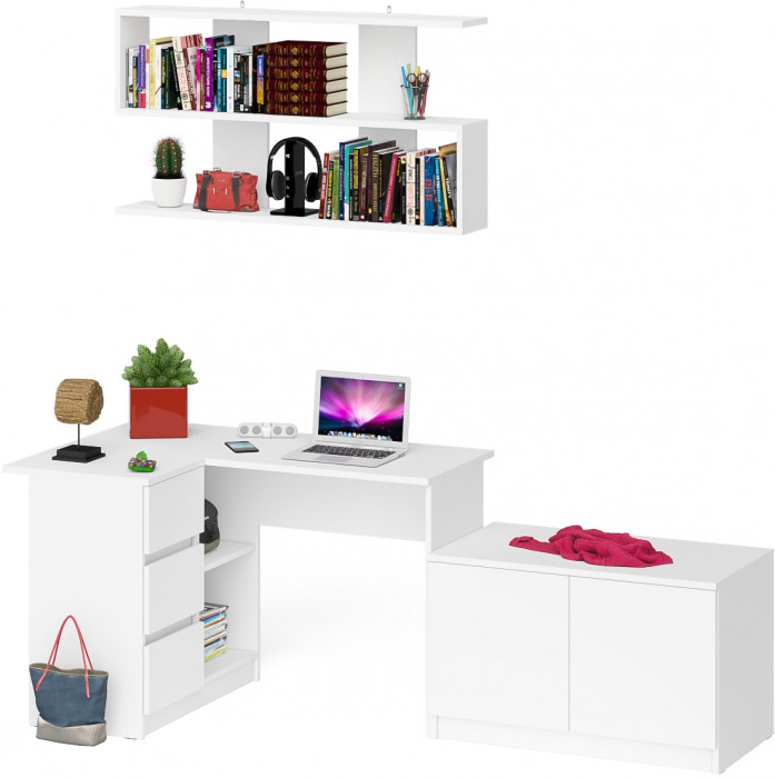 Мори компьютерный стол МС-16 левый + Тумба МА900.1 + Полка 1200, белый
