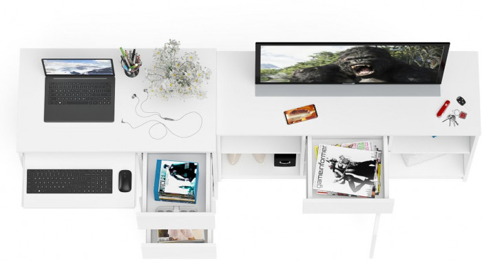 Мори компьютерный стол МС-6 правый + Тумба МТВ1204.1, белый