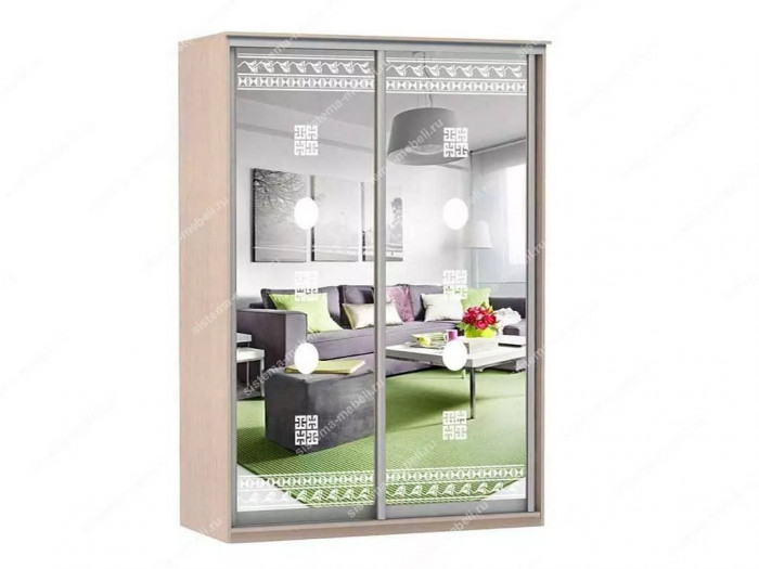 Шкаф купе Модерн 1490х450 2-х дверный 2-х секционный зеркальный с пескоструем №2 ясень