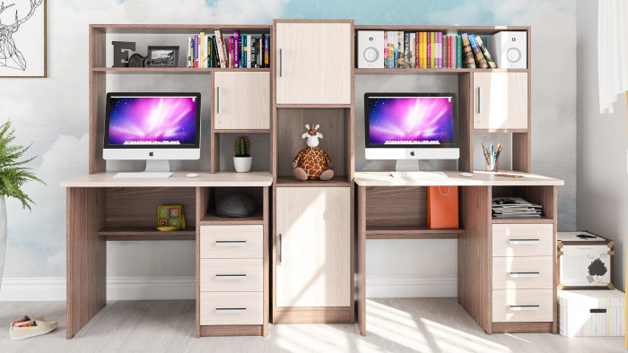 С-МД-СК9 Компоновка № 04, цвет ясень шимо светлый/ясень шимо тёмный, ШхГхВ 247х70х160 см., НЕ универсальная сборка